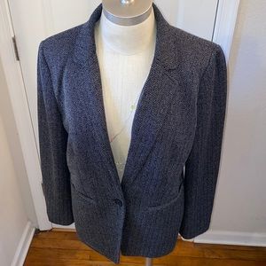 Loft Black Tweed Blazer Knit 1-button Soft Stretch Comfy Size 10
